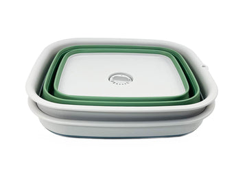 SAMMART foldable dishpan in steel blue for camping use.