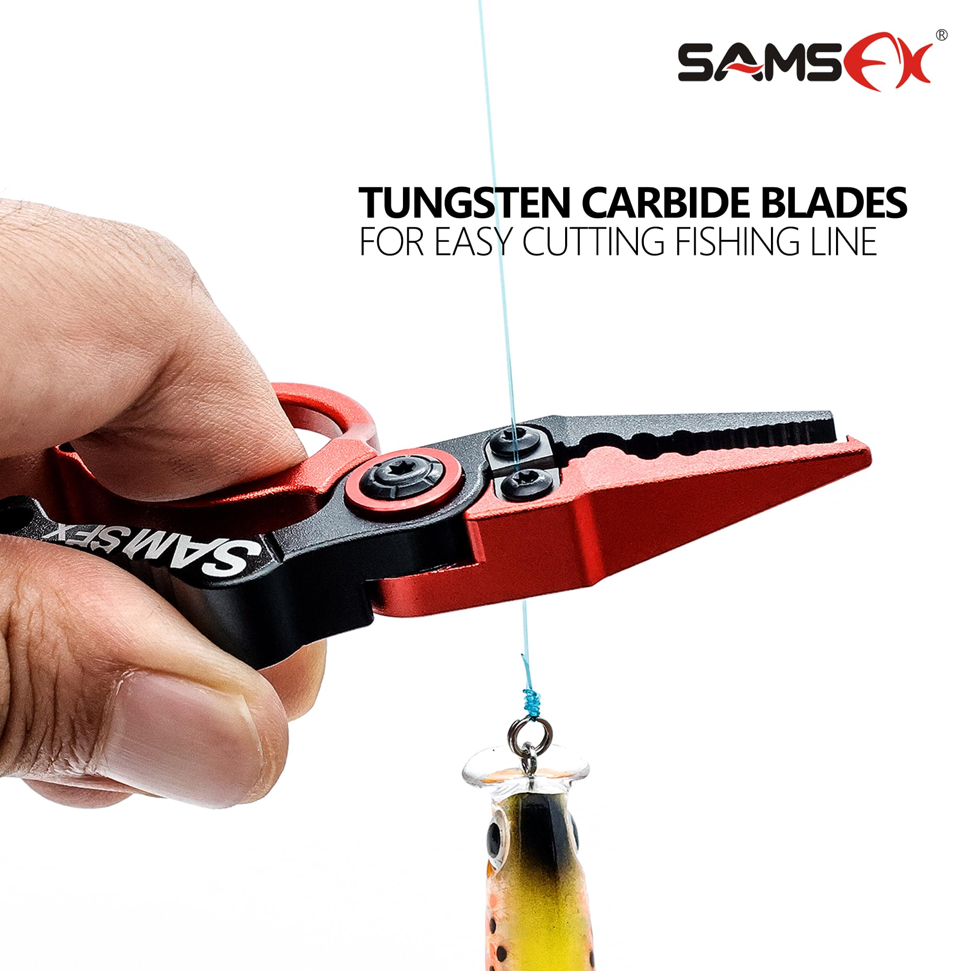 All-in-one fishing tool: pliers, line cutter, and split ring crimping