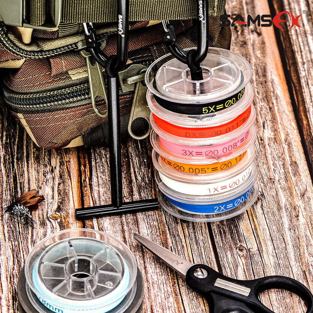 Long bar tippet spool holder holding up to 6 spools