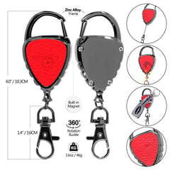 Full metal zinger retractable magnet with PU leather cover