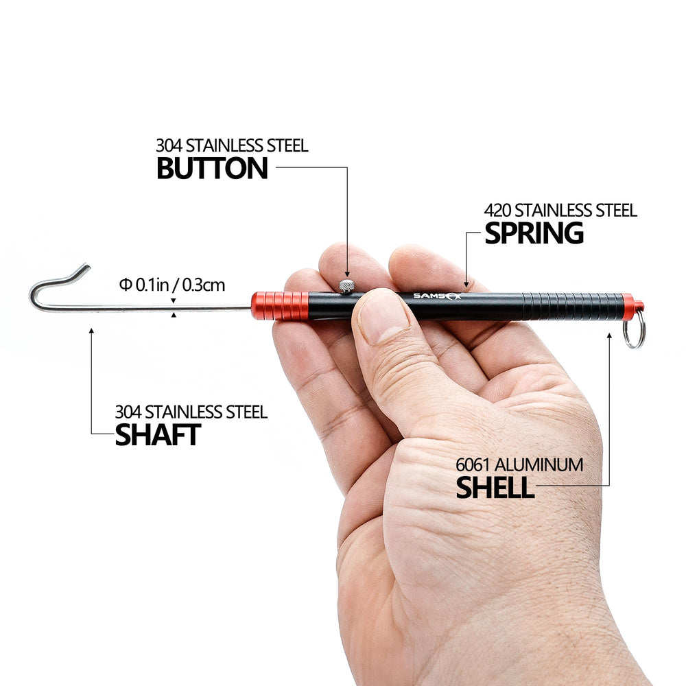 Crimp slots on SAMSFX fishing pliers for leads and lures