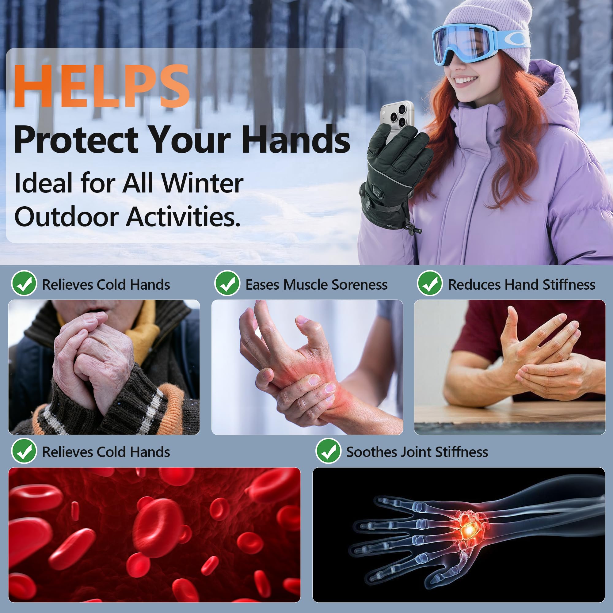 SAMZX heated gloves in-action during winter sports like skiing or hiking