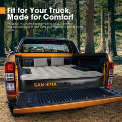 SAN HIMA truck bed mattress with two pillows adds cozy road-trip comfort.
