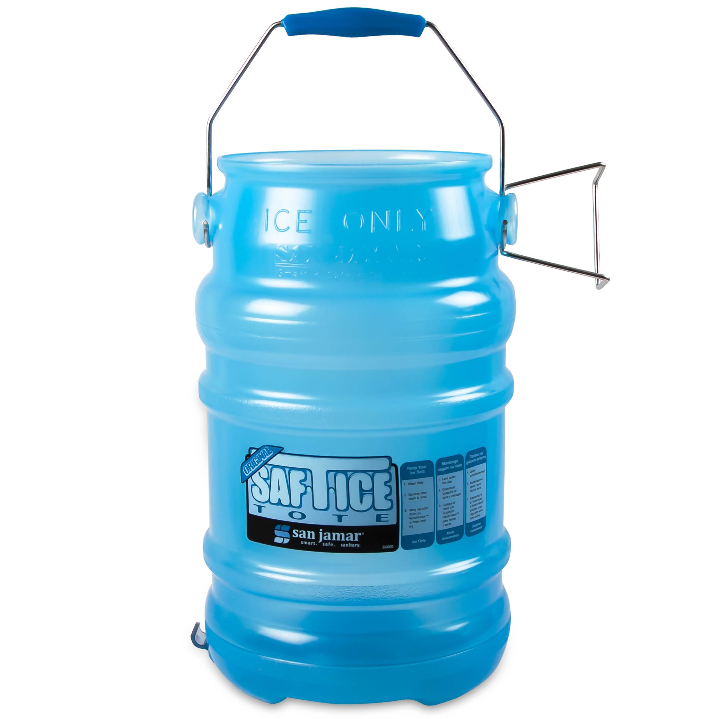 San Jamar Saf-T-Ice tote in blue for efficient ice transport