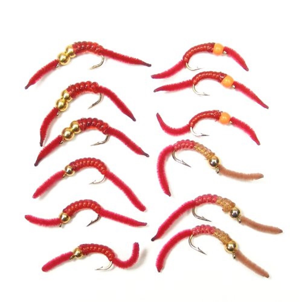 San Juan Worm Bead Trout Fly Assortment group image with 12 flies