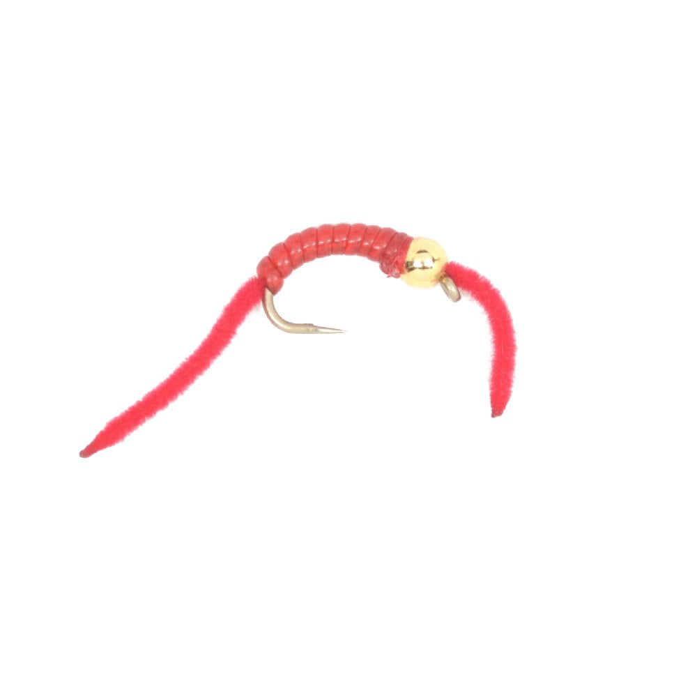 Red San Juan Worm wet fly pattern from the assortment