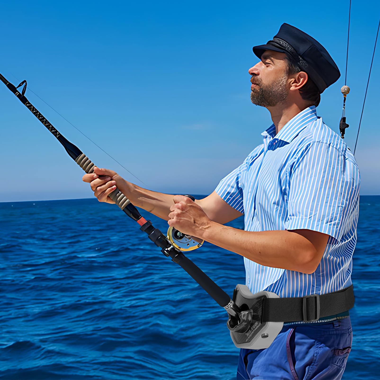 Product image showing the SAN LIKE fishing belt in use