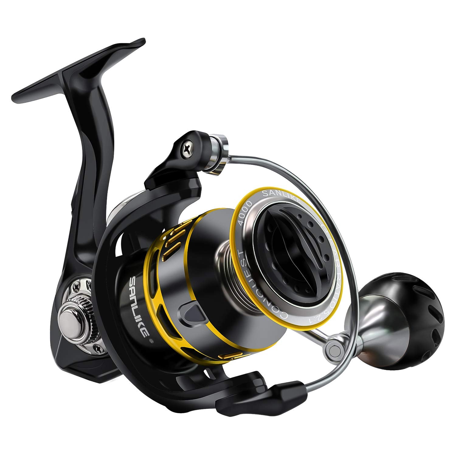 SAN LIKE spinning reel front view, compact design for versatile freshwater and saltwater fishing