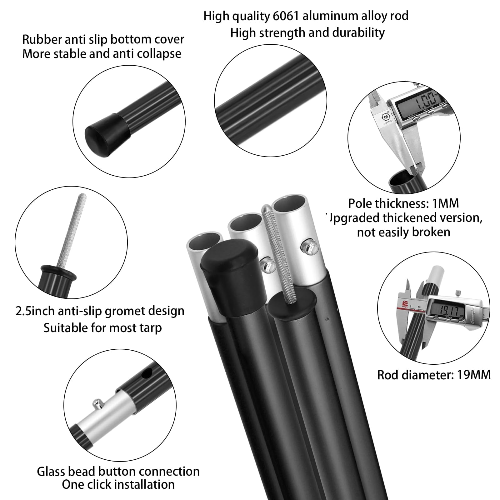 SAN LIKE tarp pole button-lock for quick, secure assembly.