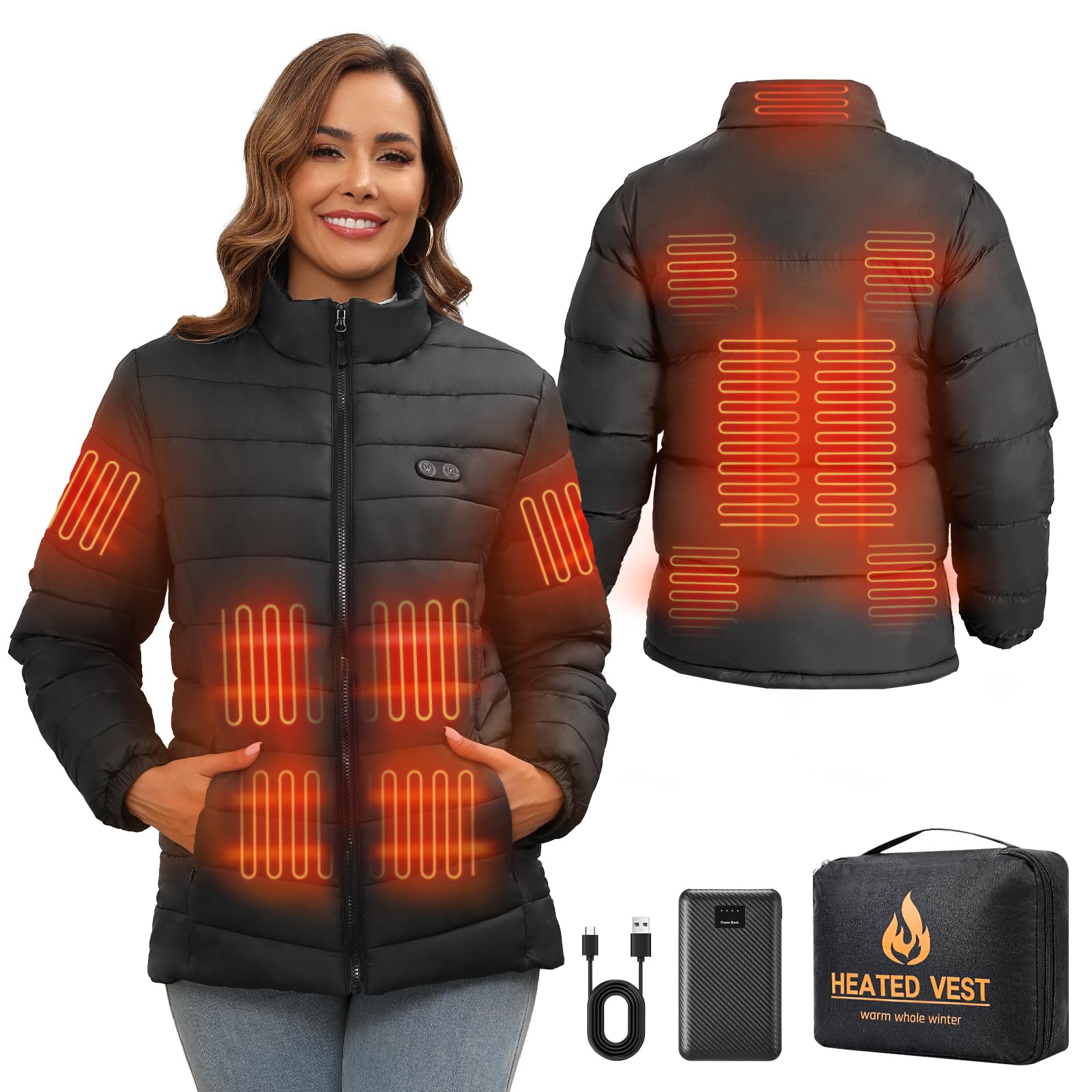 San Moolias heated vest collar heat zone for instant warmth on chilly mornings.