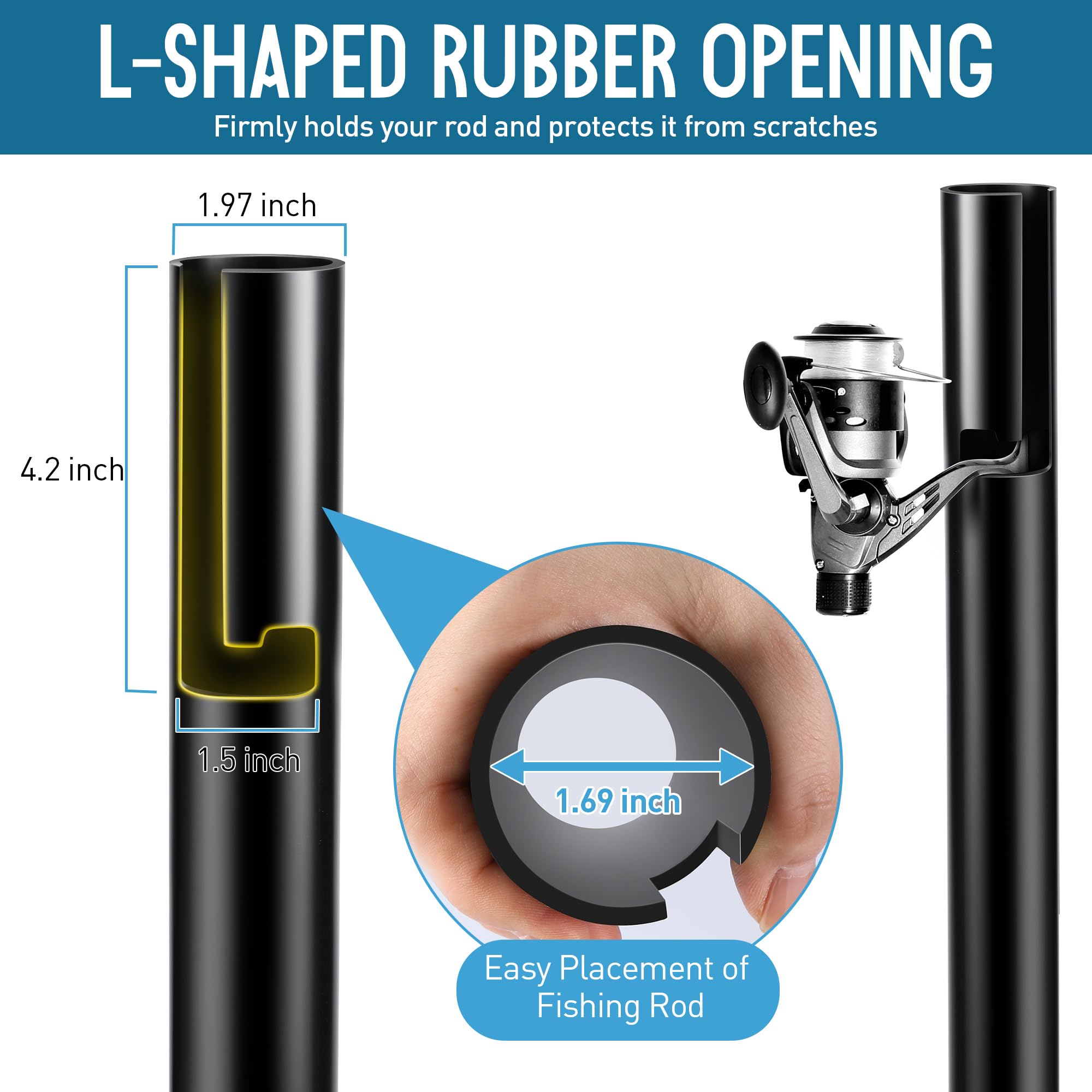 L-shaped PVC rod tube holding fishing rods up to 2 inches in diameter