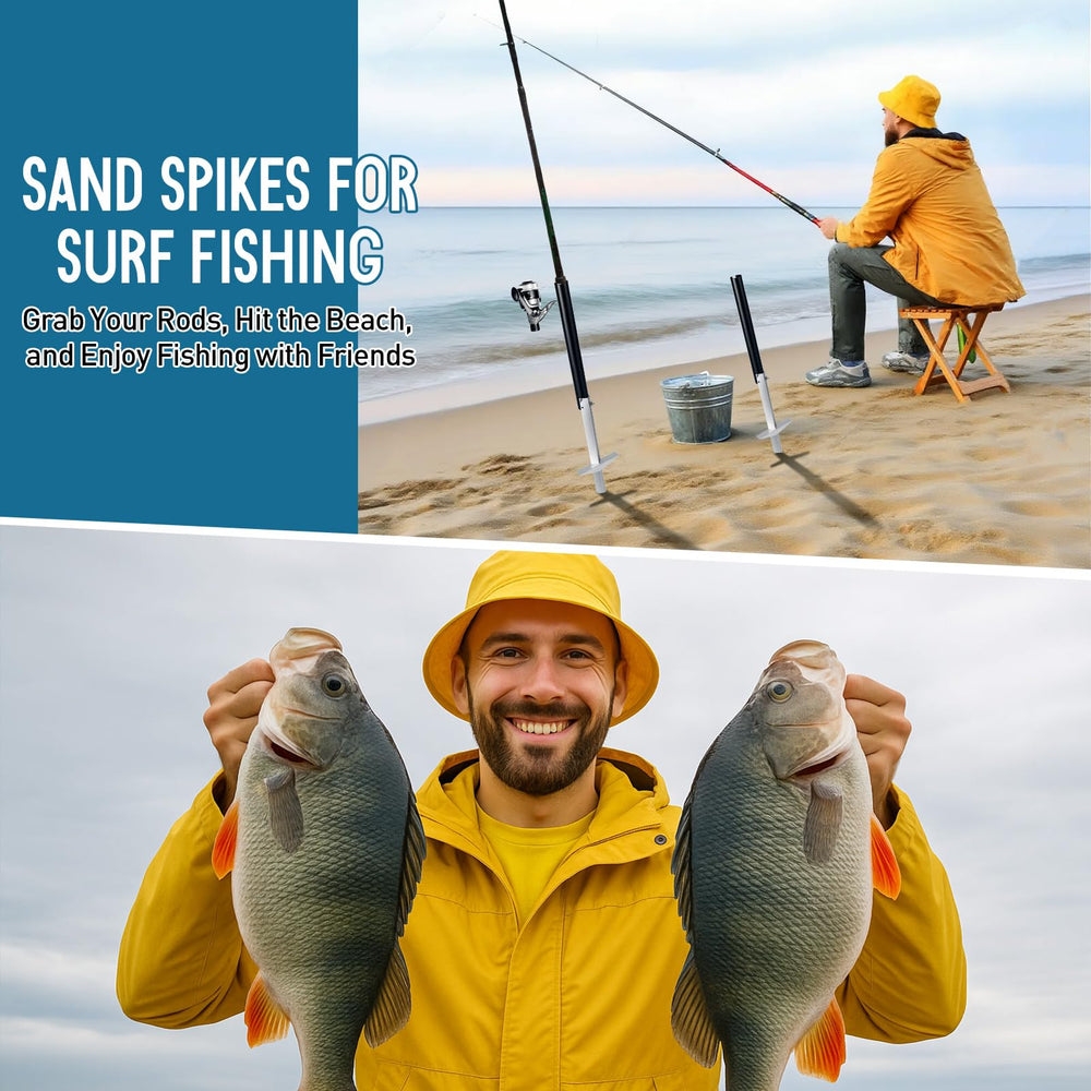 Surf fishing rod secured in holder against waves