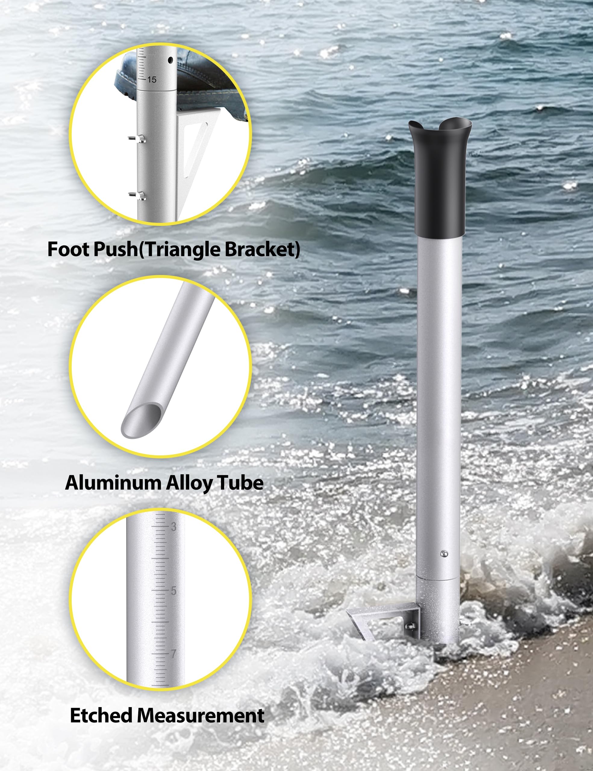 Foot push triangle bracket for secure insertion into sand
