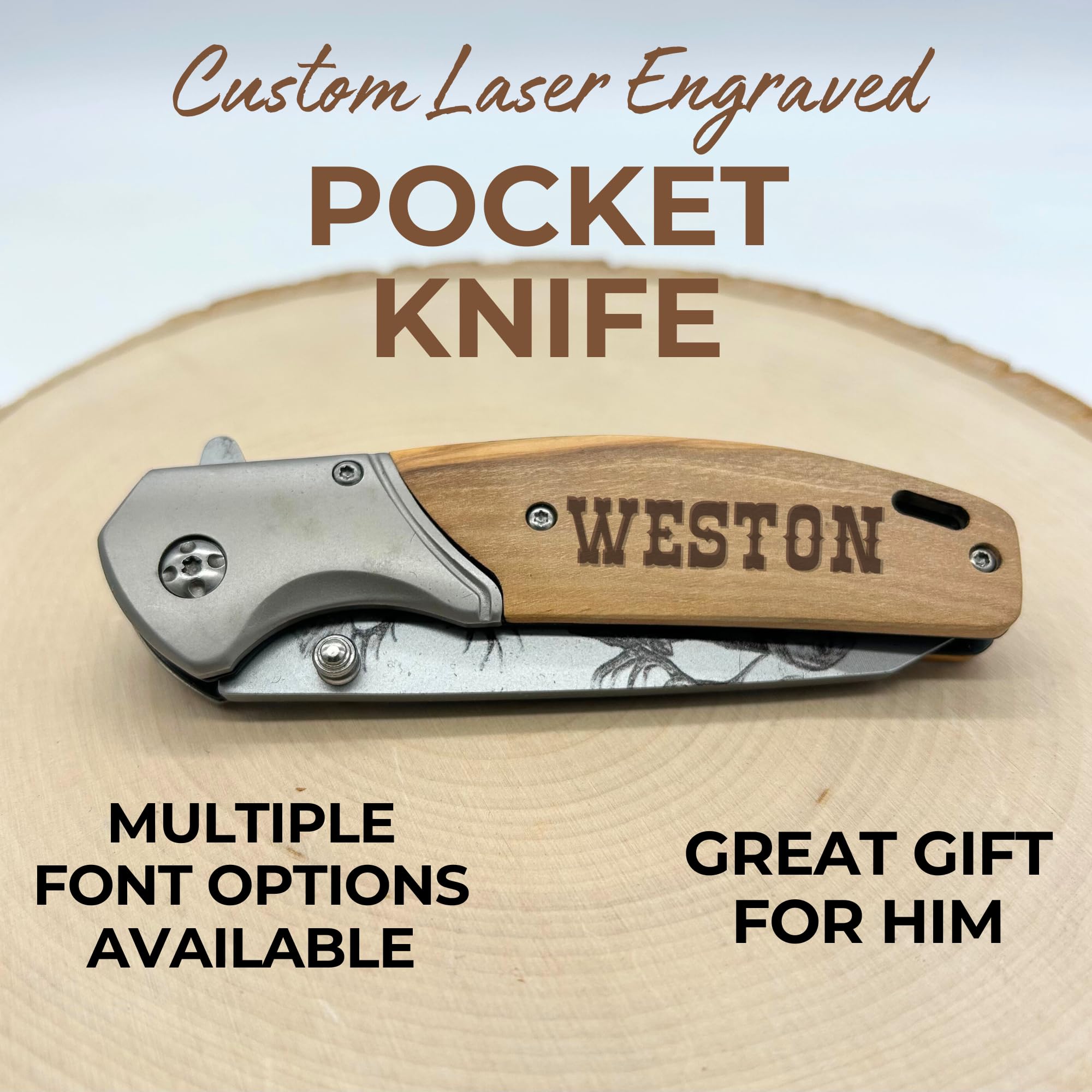 Sandpiper Ink olive wood handle on elk blade knife highlights natural warmth and grip.