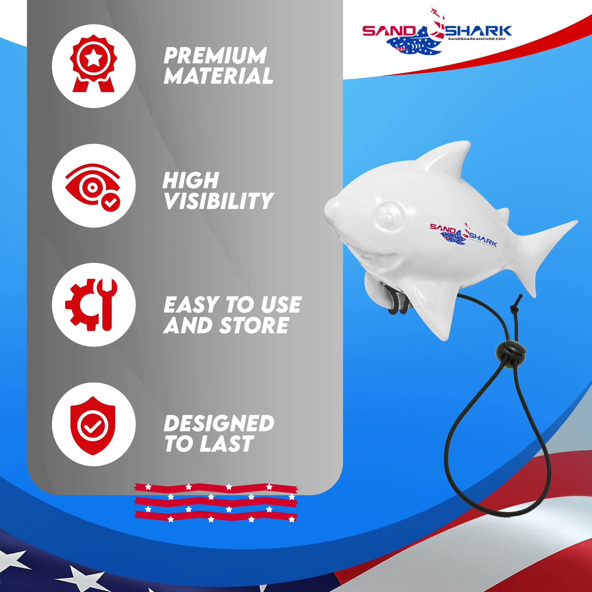 Shark buoy attached to boat or pontoon for buoyant visibility