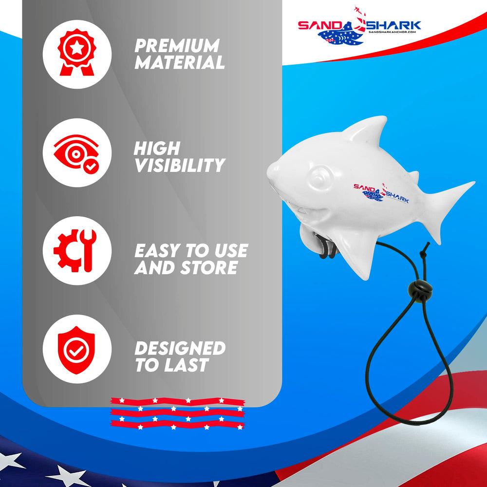 Shark buoy attached to boat or pontoon for buoyant visibility