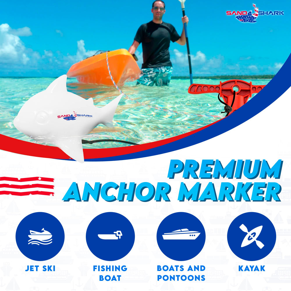 SandShark buoy uses 30-inch shock cord keeps lines organized and visible.