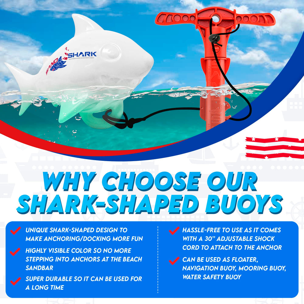 SandShark anchor buoy on lake or shore use helps prevent tripping over lines.