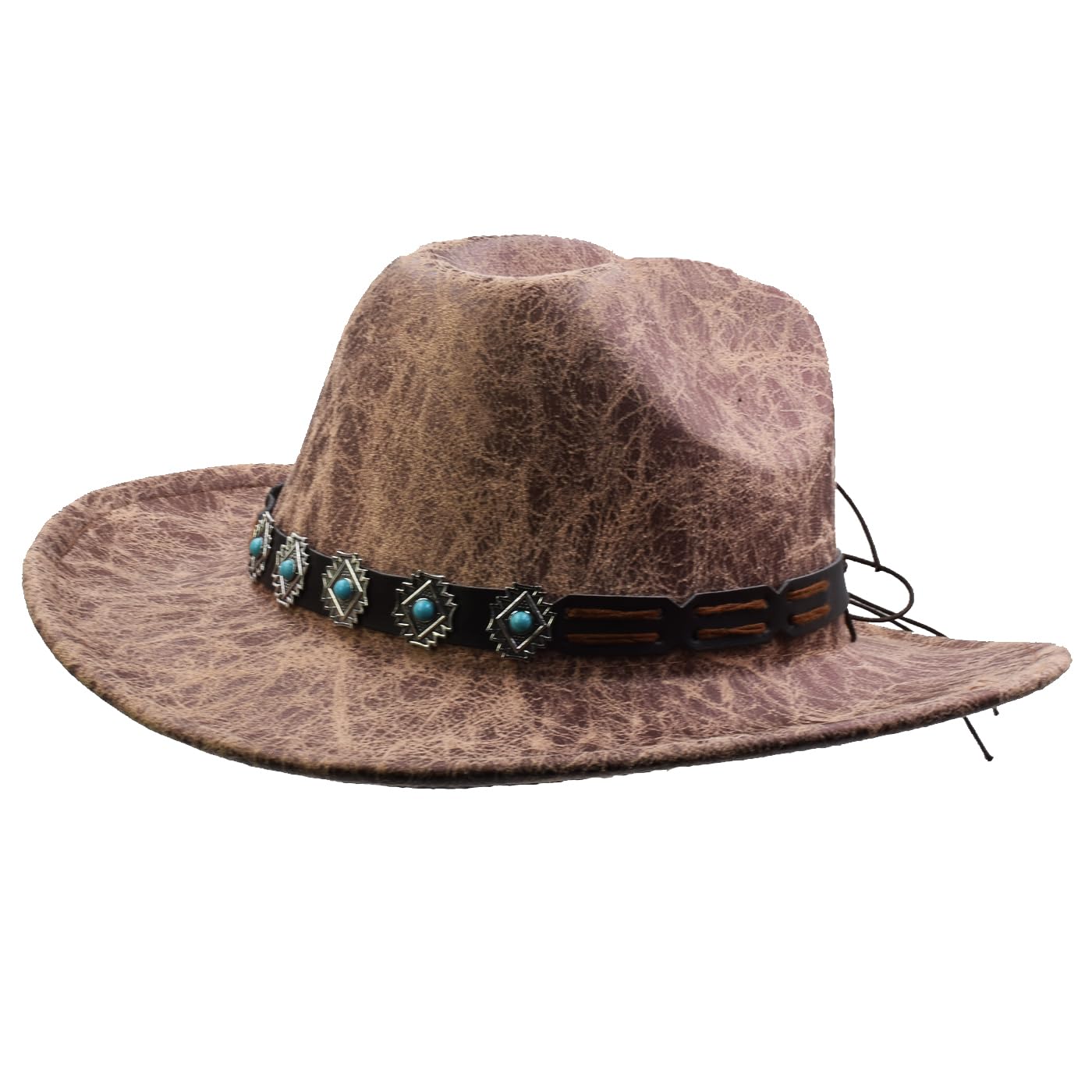 Beige cowboy hat buckle belt detail