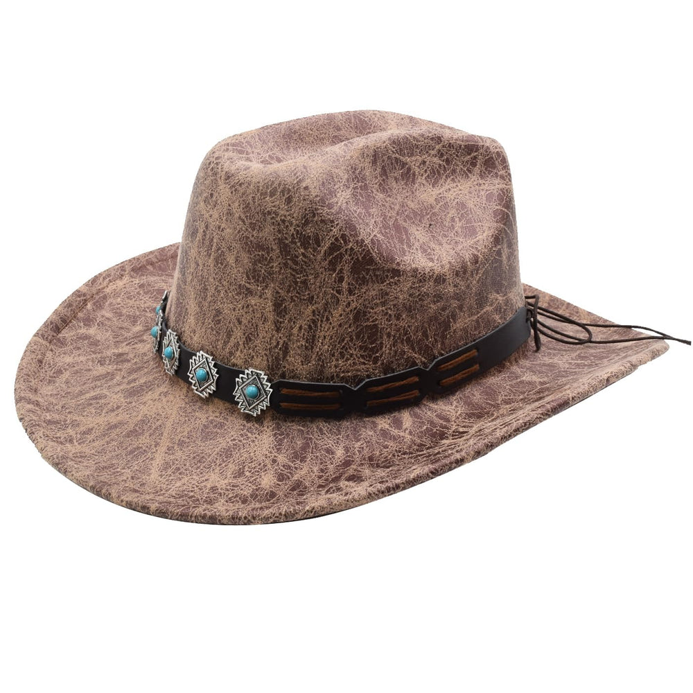 Front view of beige Sandy Ting western cowboy hat