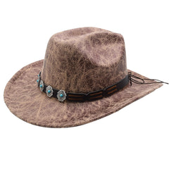 Front view of beige Sandy Ting western cowboy hat