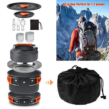 Sanheshun camping cooking set carabiner for hands-free carry