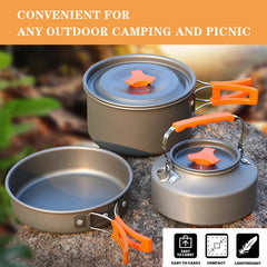 Sanheshun camping cooking set non-stick pot for easy cleanup on trails