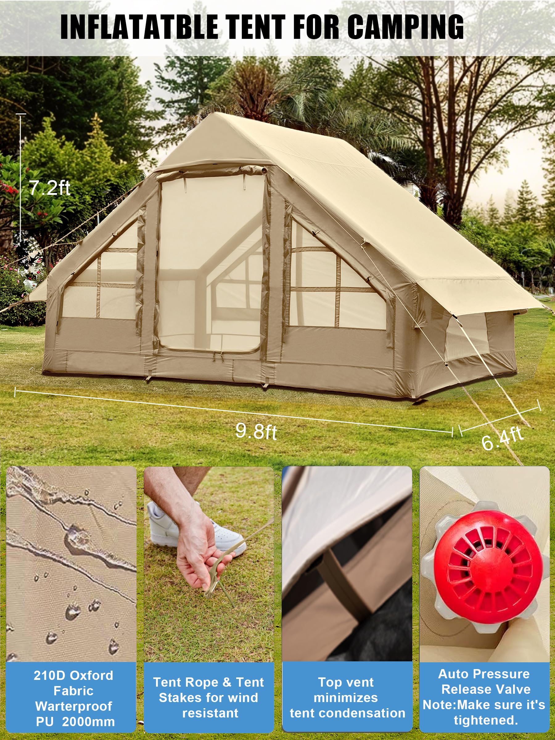 SANHOVO beige inflatable tent ready for family weekend camping.