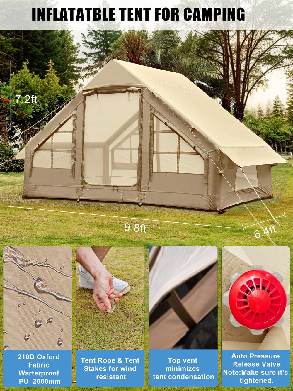 SANHOVO beige inflatable tent ready for family weekend camping.