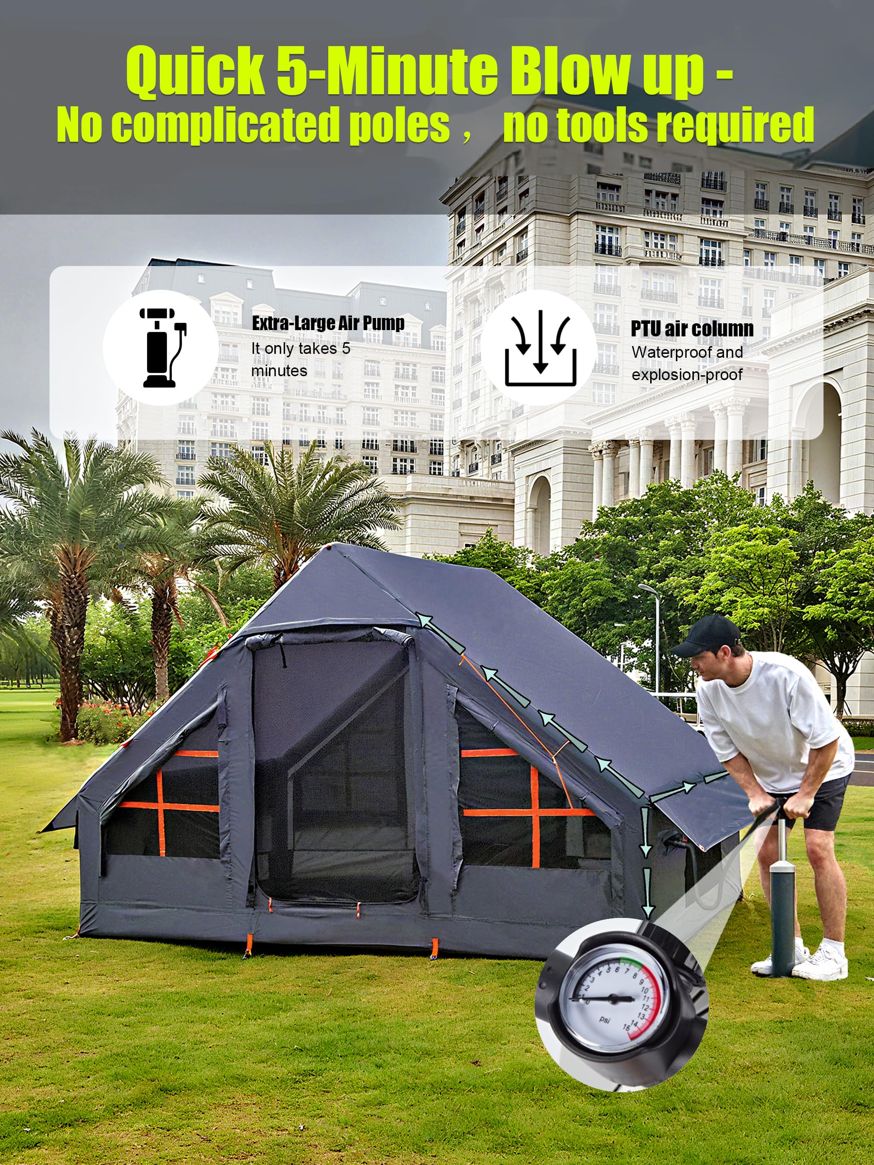 SANHOVO inflatable tent leak-safe pump keeps its shape overnight