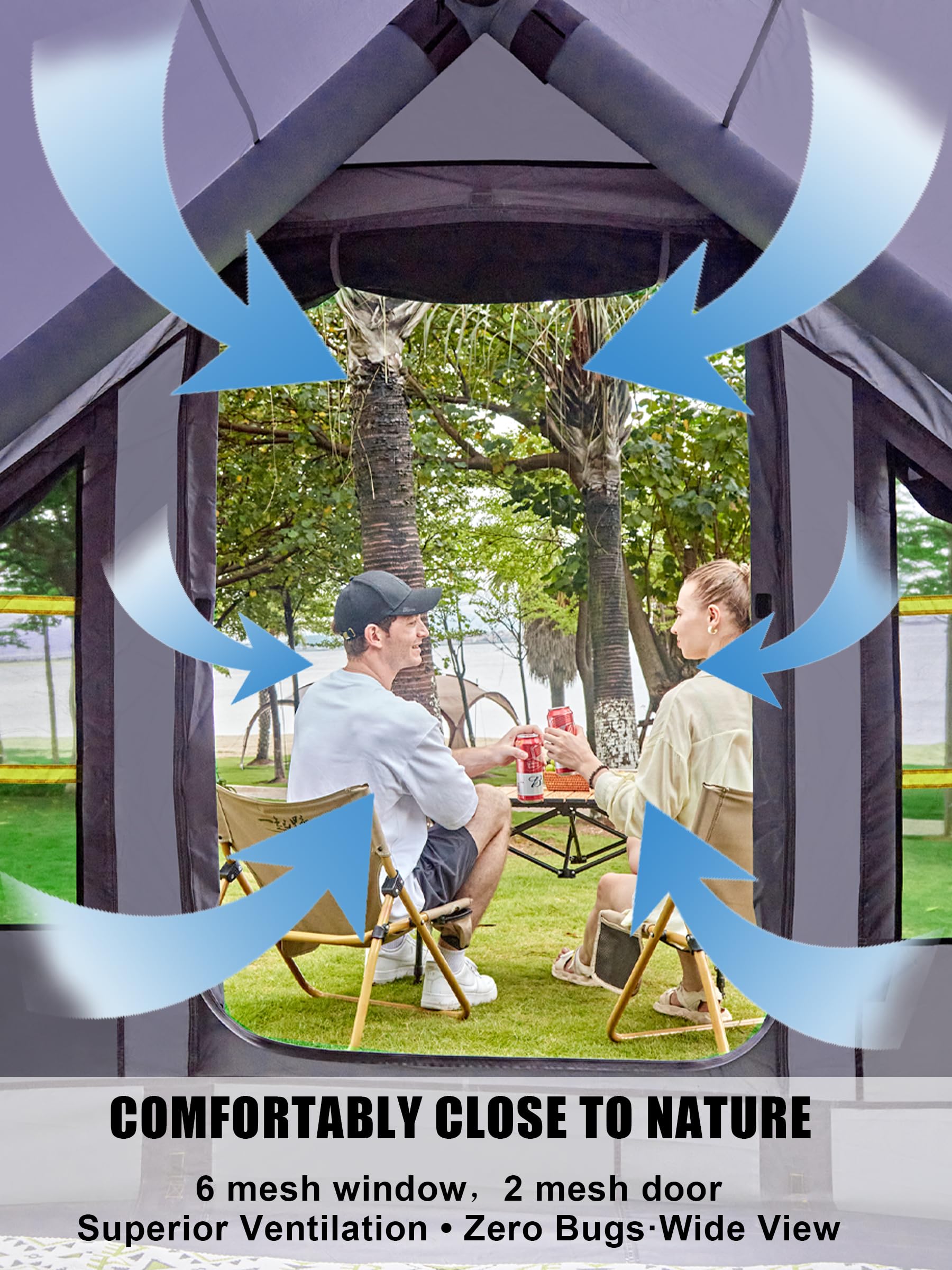 SANHOVO inflatable tent mesh doors and windows provide cool airflow and bug protection