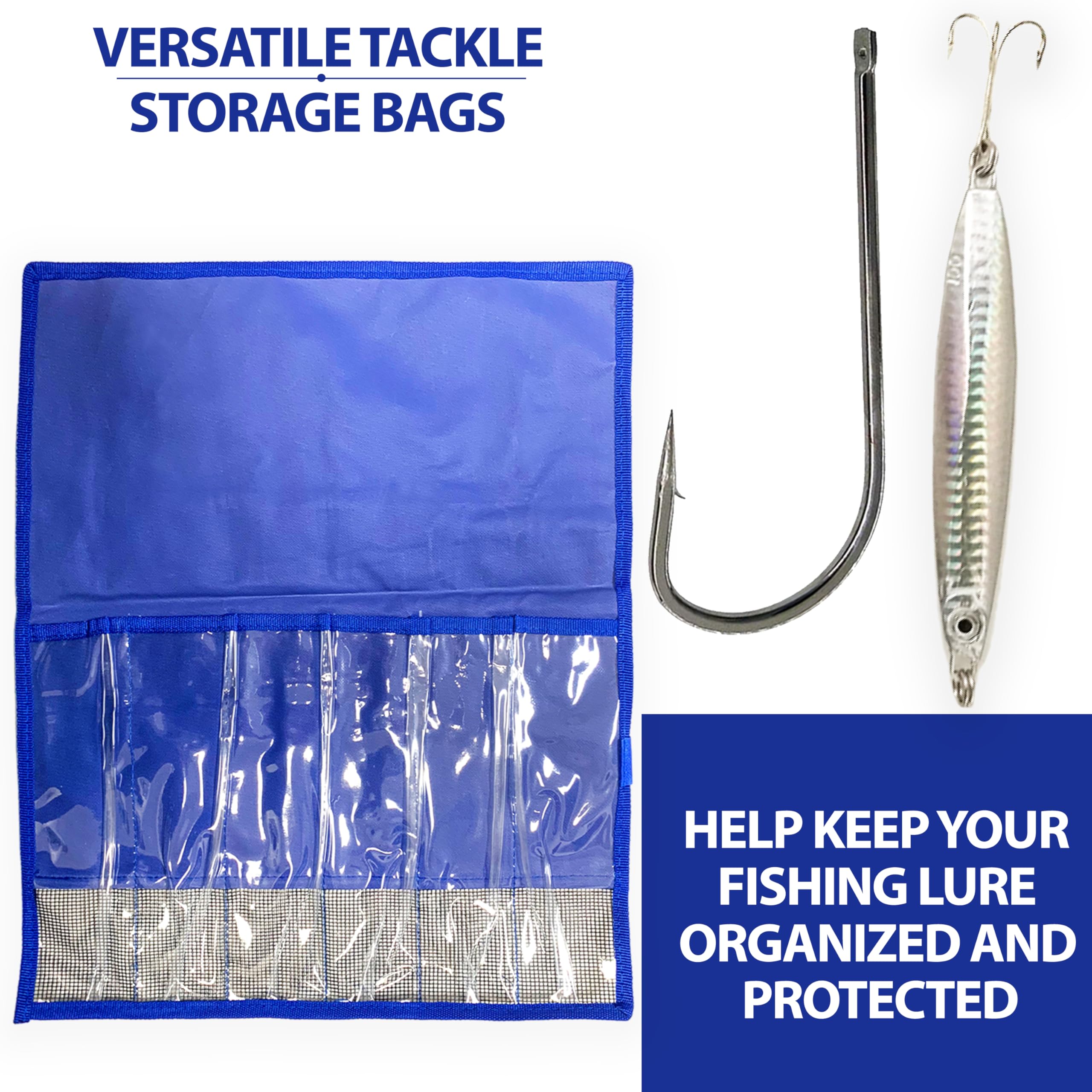 Sanhu 6-pocket lure bag blue open view showing six pockets for tackle