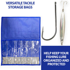 Sanhu 6-pocket lure bag blue open view showing six pockets for tackle