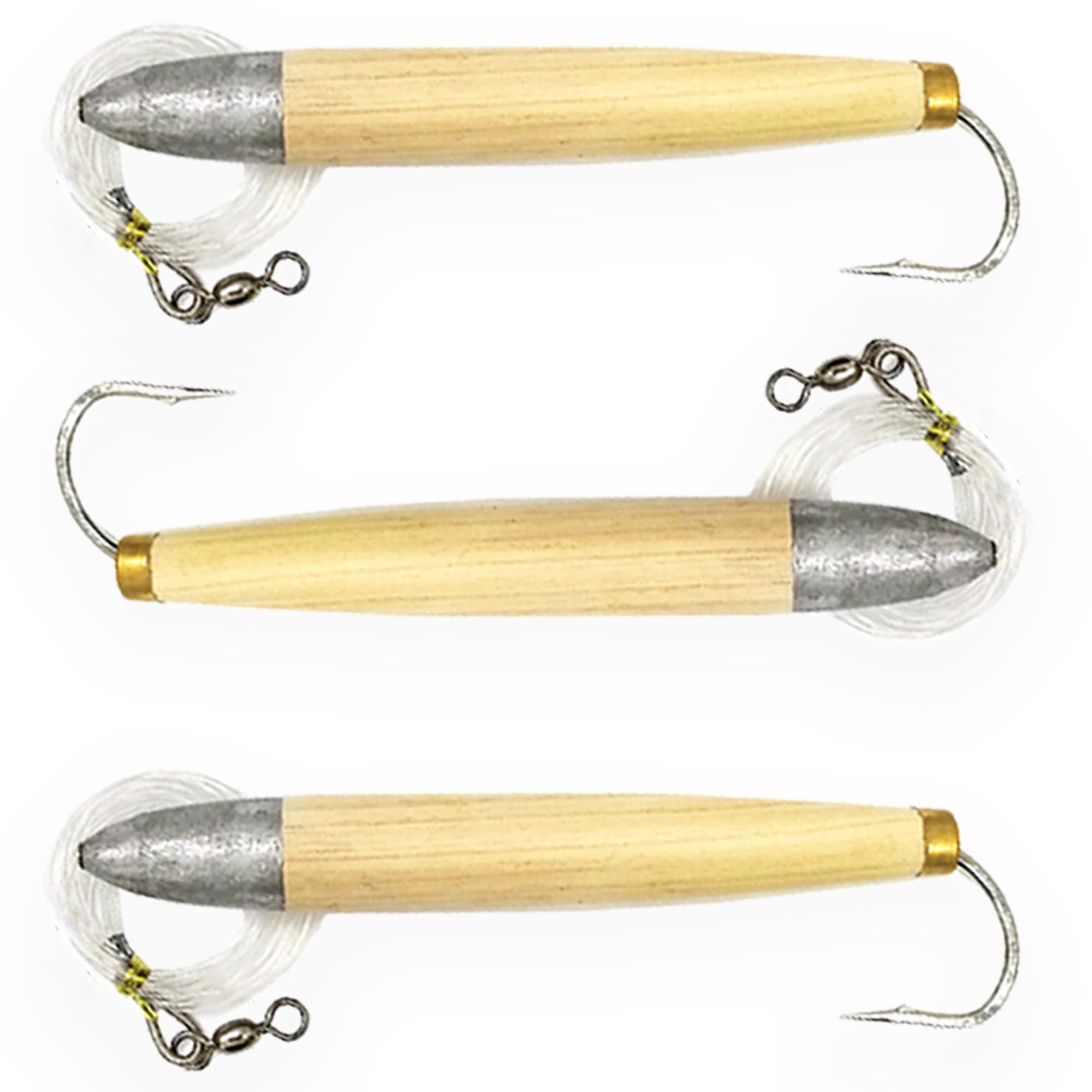 Sanhu 6-inch cedar plug front view, natural color lure designed for offshore tuna trolling.