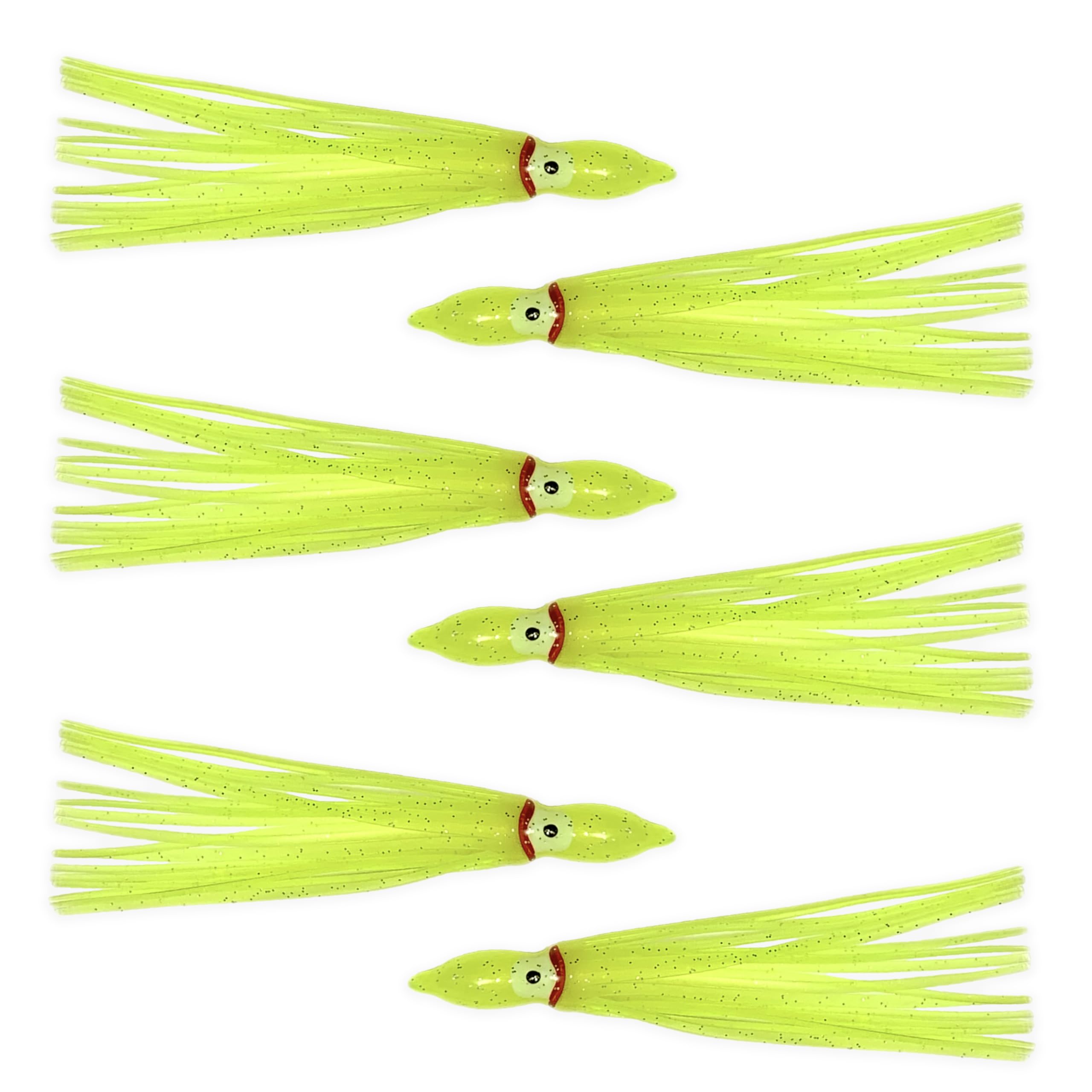 Sanhu Hoochie Skirts Yellow 4-3-4 inch 3D eyes boost visibility