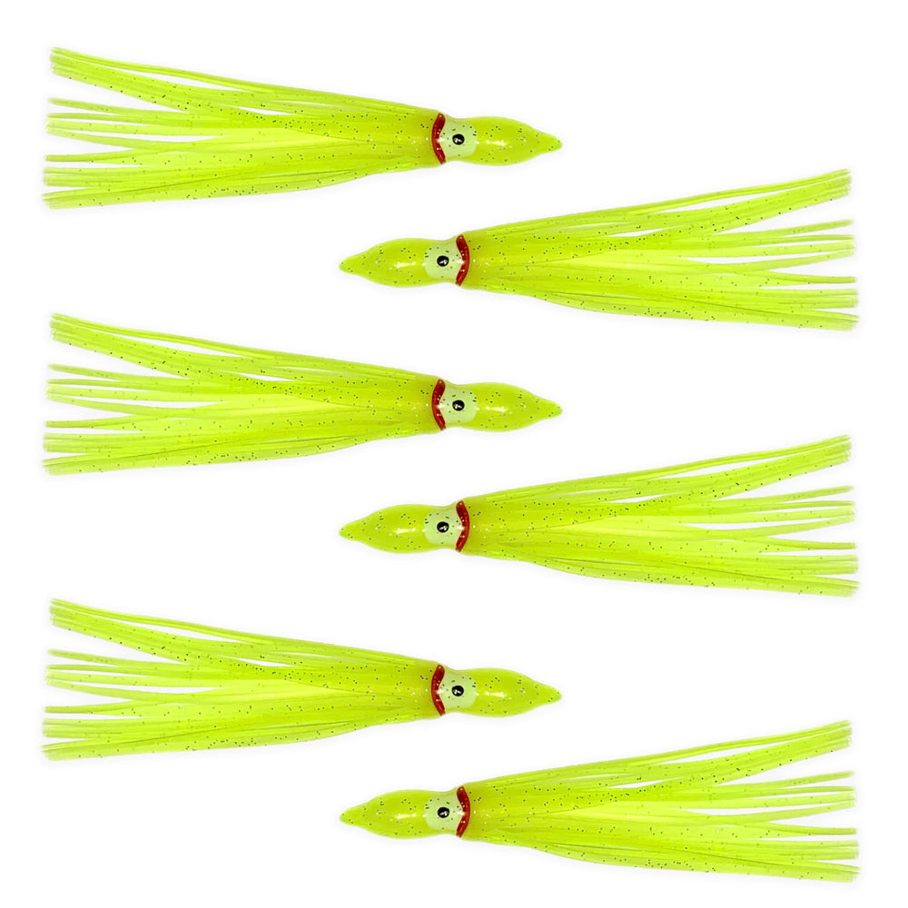 Sanhu Hoochie Skirts Yellow 4-3-4 inch 3D eyes boost visibility
