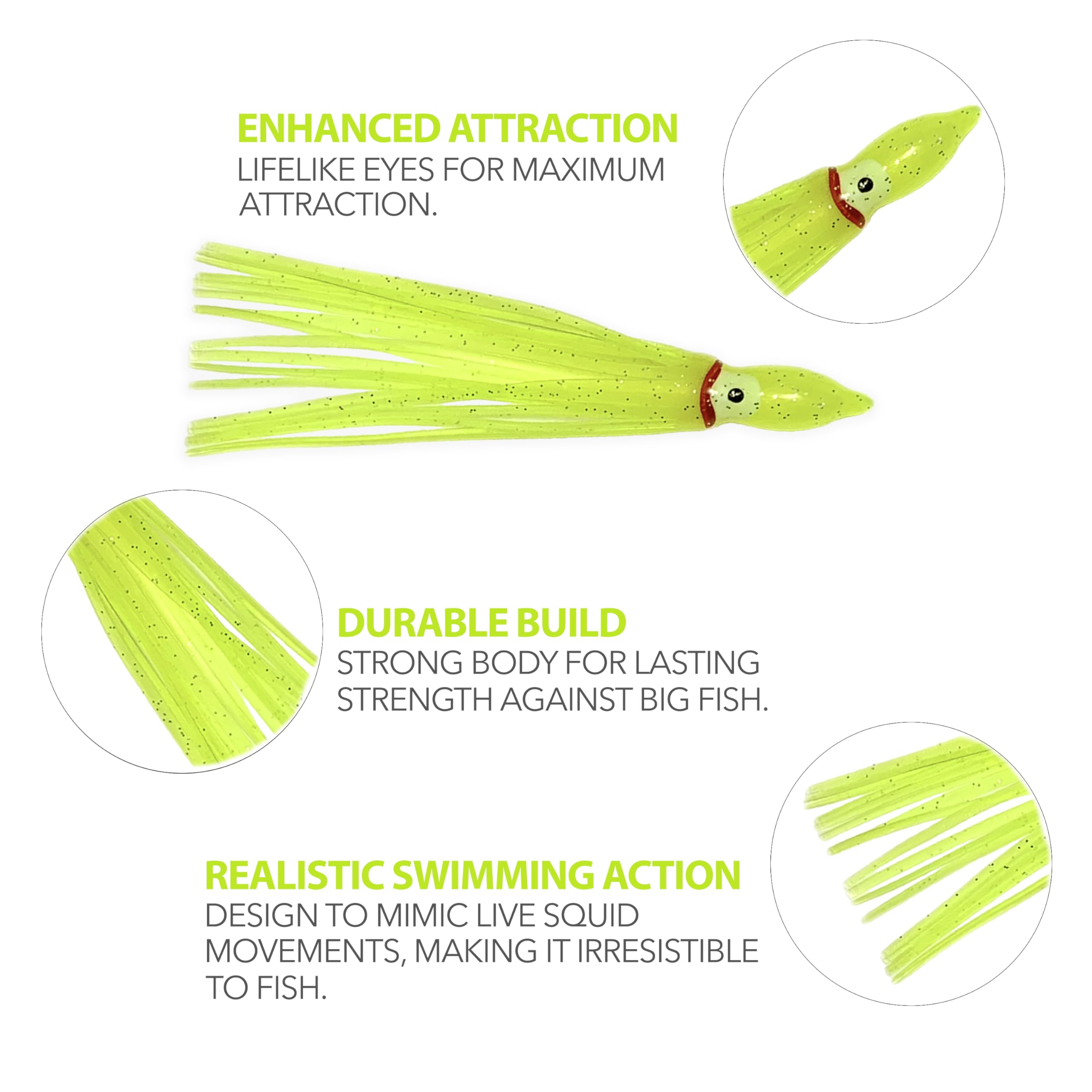 Sanhu Hoochie Skirts Yellow glow colors aid daytime and low-light fishing