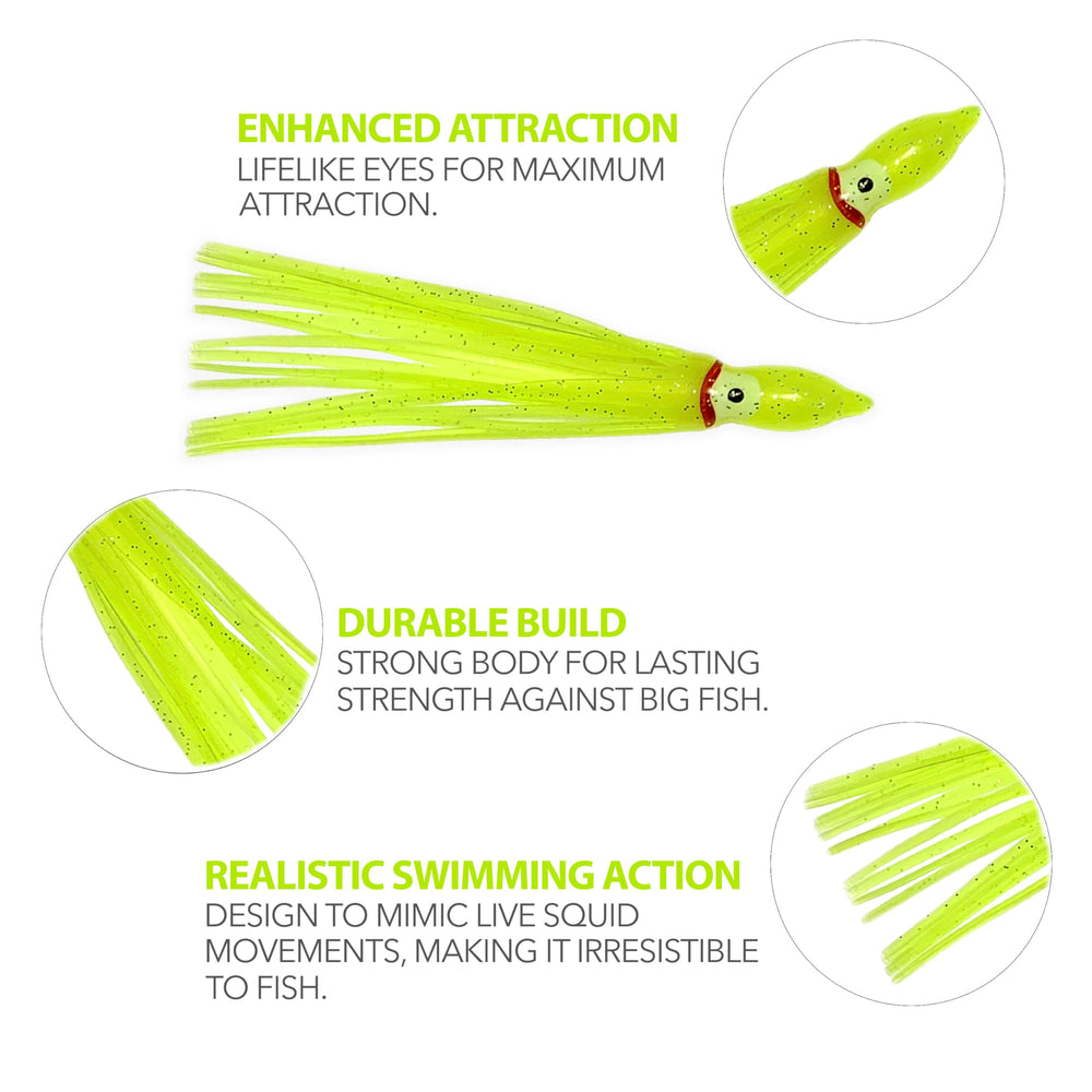 Sanhu Hoochie Skirts Yellow glow colors aid daytime and low-light fishing