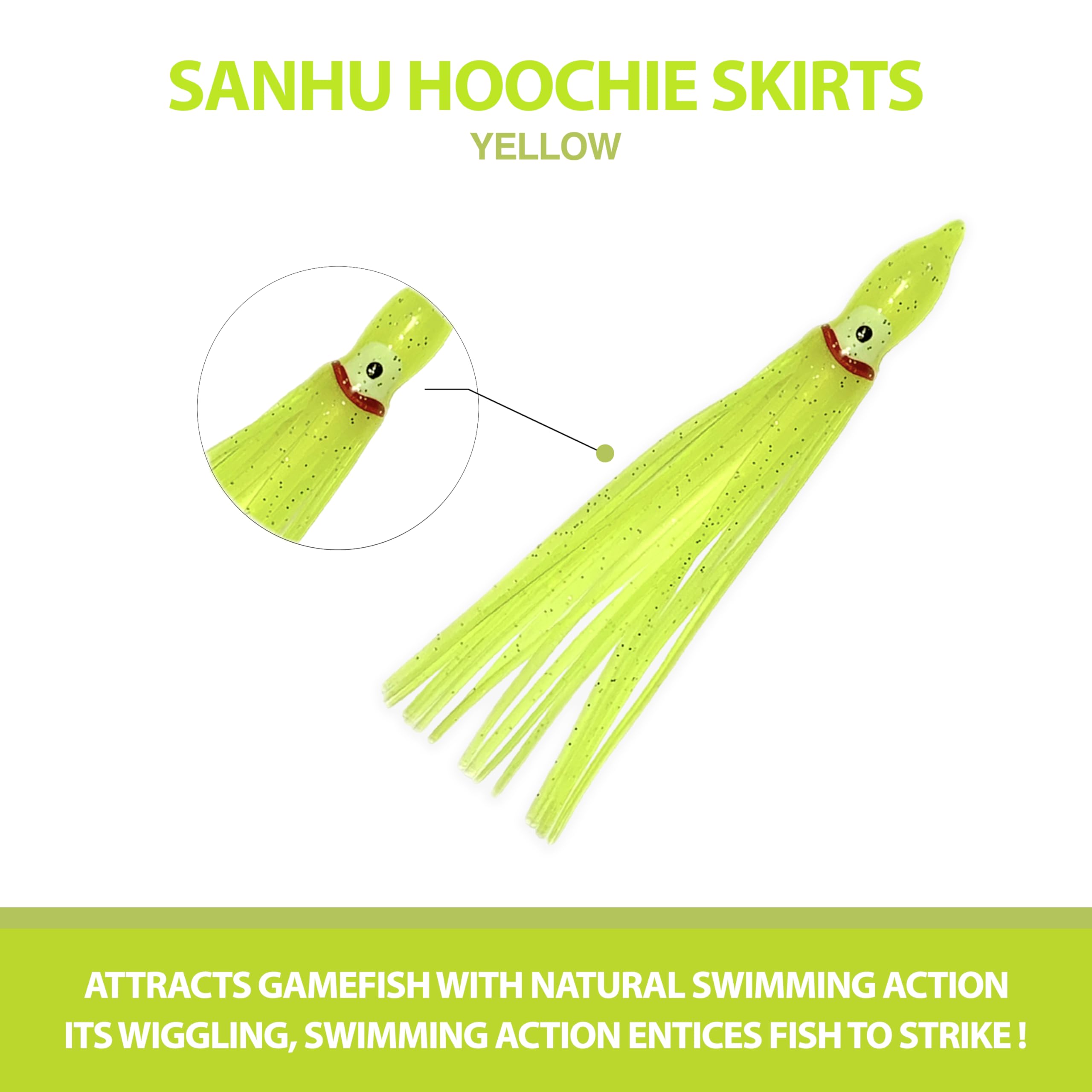 Sanhu Hoochie Skirts Yellow trolling and jigging versatility
