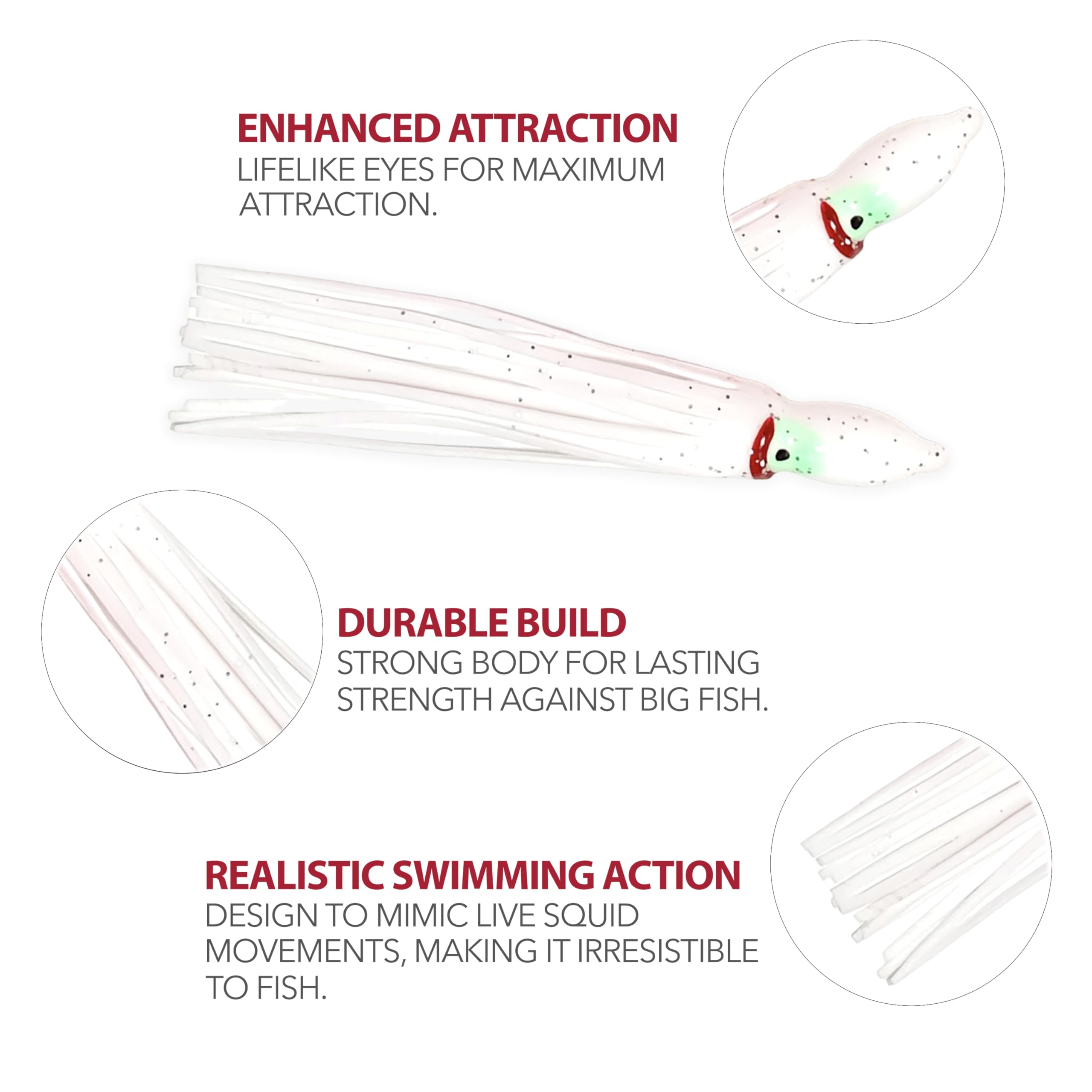 Sanhu Hoochie Squid Skirts 4.75 inch lifelike skin enhances action.