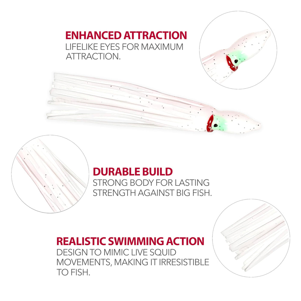 Sanhu Hoochie Squid Skirts 4.75 inch lifelike skin enhances action.