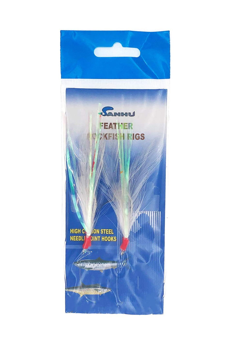 Sanhu Rock Cod Feather Rigs 4/0 white pack ready for bottom fishing success.