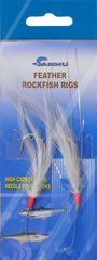 Sanhu Rock Cod Feather Rig 5/0 White in dispenser, ready for deep-sea rockfish fishing.