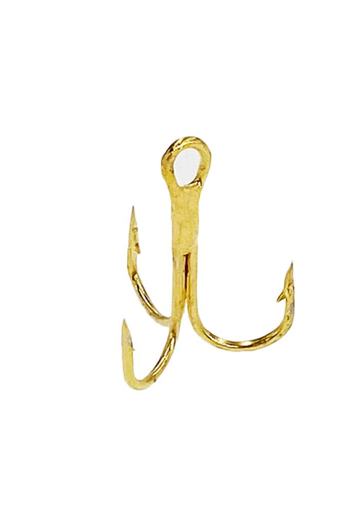 Sanhu Treble Hooks #20 gold close-up, tiny points ideal for trout rigs.