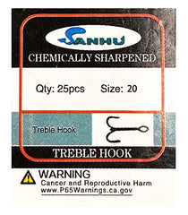 Sanhu Treble Hooks #20 gold, high-carbon steel for reliable panfish setups.