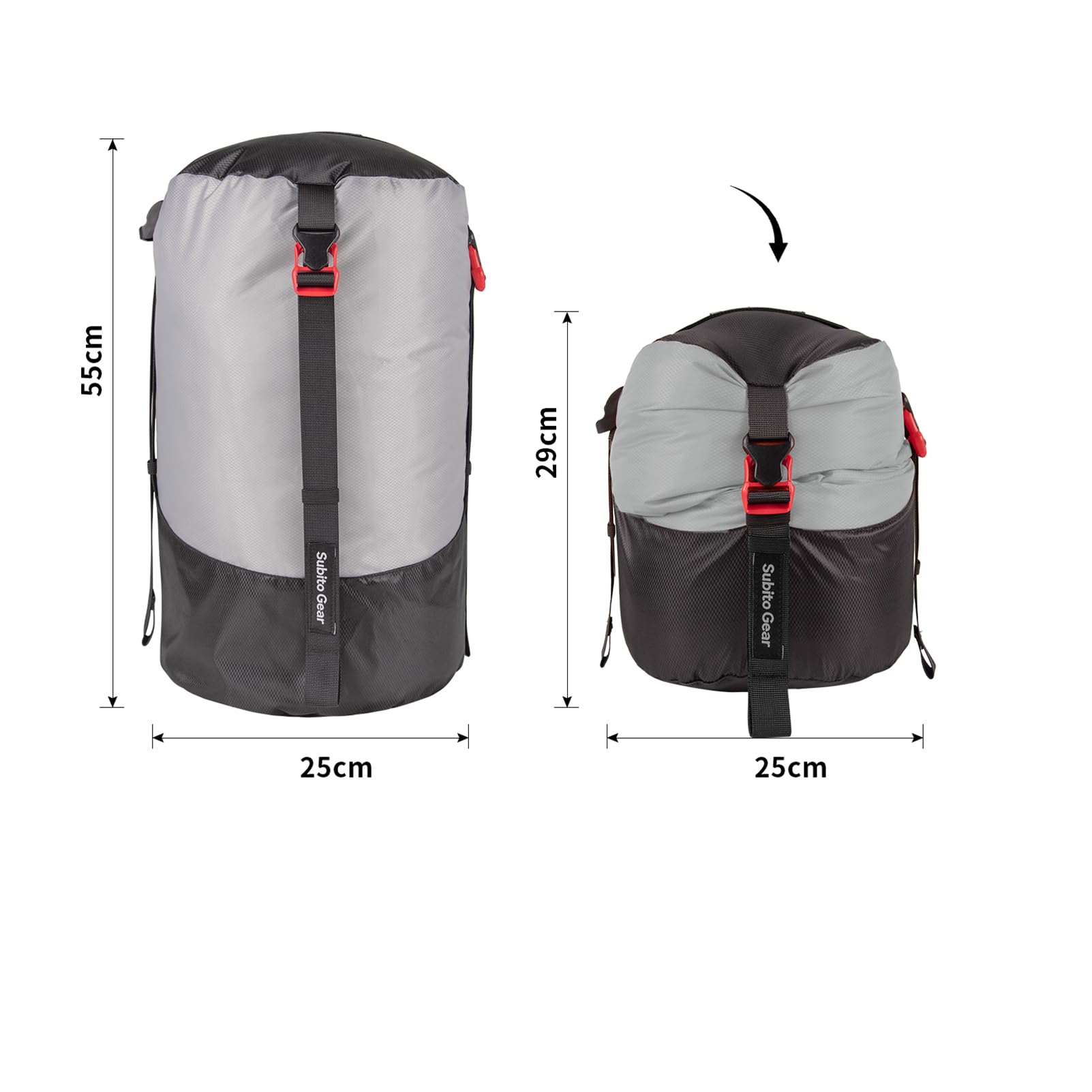 Sanmum 70D compression sack 1L compacted for space-saving packing.