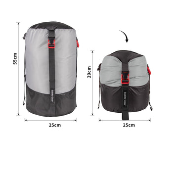 Sanmum 70D compression sack 1L compacted for space-saving packing.