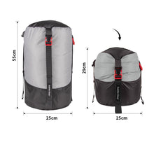 Sanmum 70D compression sack 1L compacted for space-saving packing.