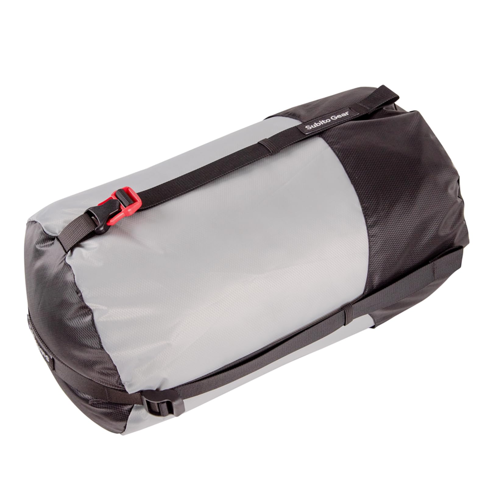 Sanmum 70D compression sack 5L on backpack for travel convenience.