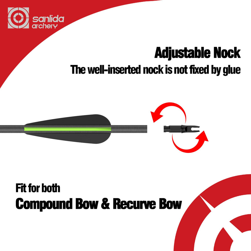 Sanlida ready-to-shoot arrows with vanes illustrating quick setup for hunts.